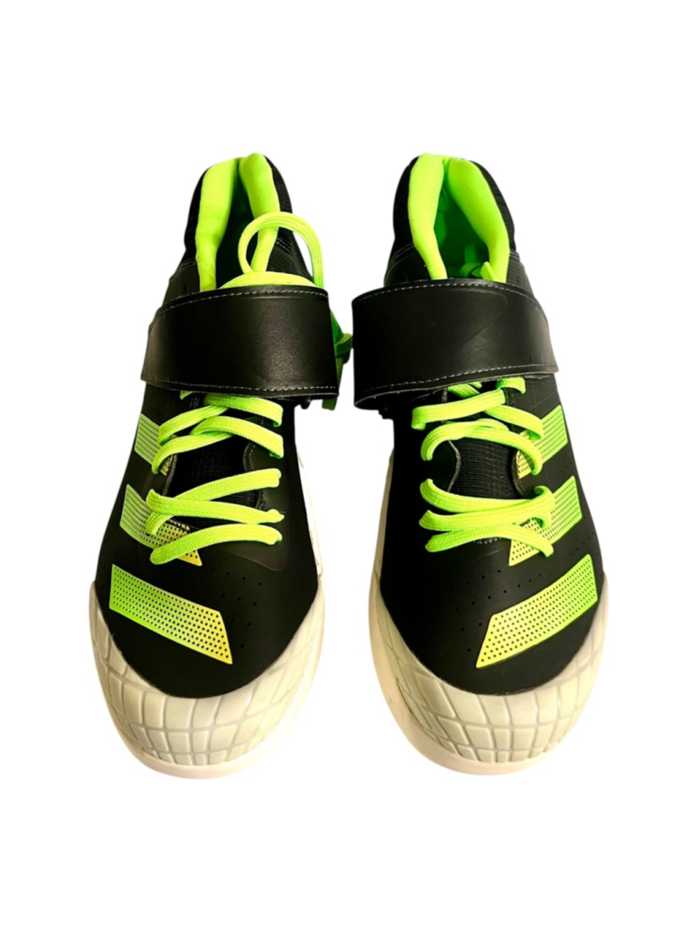 Adidas Adizero Javelin track shoes in a black and solar green color men size 9